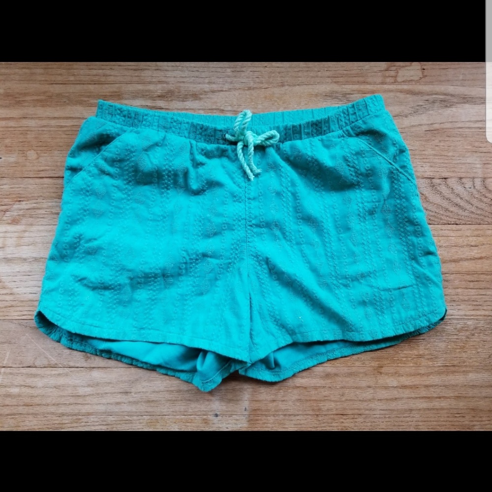 Teal Embroidered Shorts